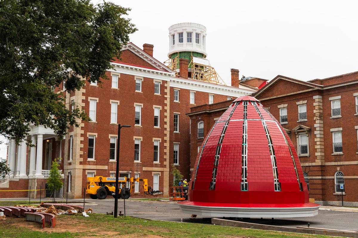 The new dome for the Babcock building is close to ready for installation on Thursday, August 17, 2023. The iconic dome is also in the logo of the Bull Street development.