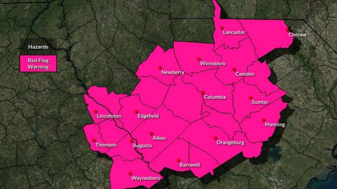 A red Flag warning was issued for the Midlands and much of South Carolina.