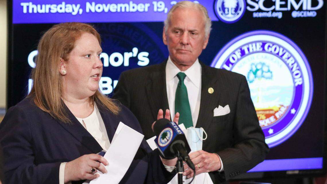 Gov. Henry McMaster listens as Dr. Brannon Traxler, chief medical officer at the S.C. Department of Health and Environmental Control, speaks last year about the coronavirus pandemic in South Carolina.