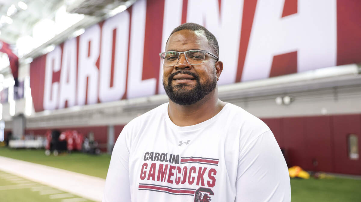 South Carolina defensive line coach Travian Robertson is seen during Media Day in Columbia on Thursday, July 31, 2025.