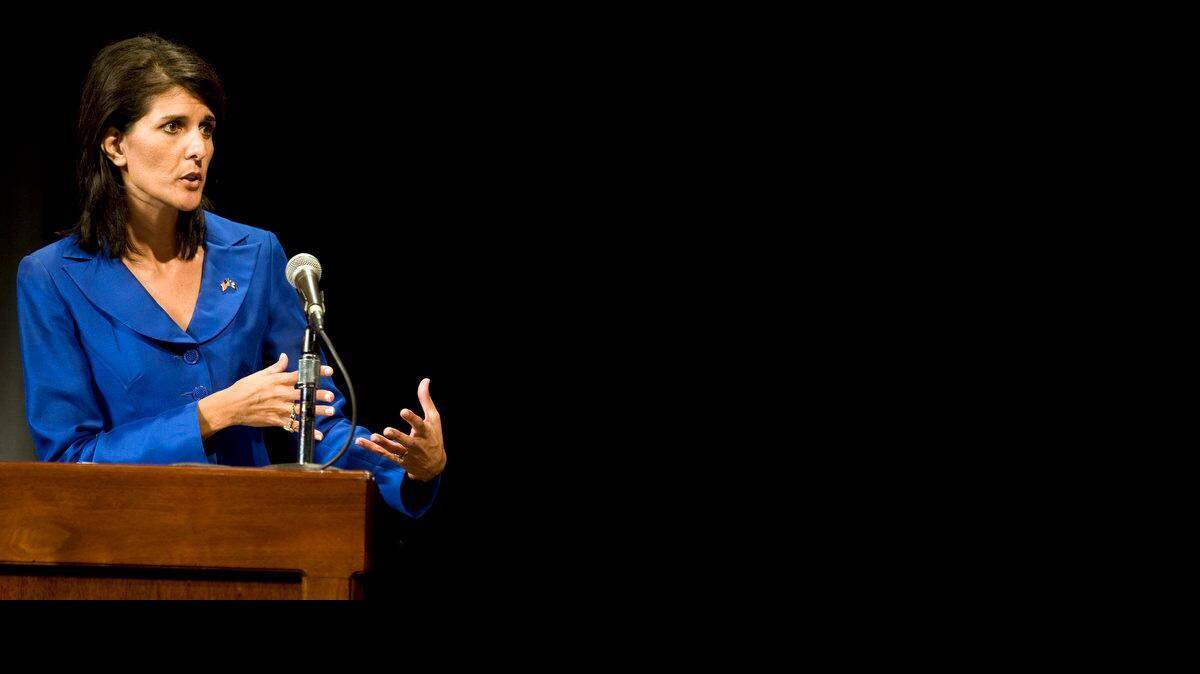 Republican candidate for South Carolina governor, Rep. Nikki Haley, answers  questions during a GOP debate at the Newberry Opera House.