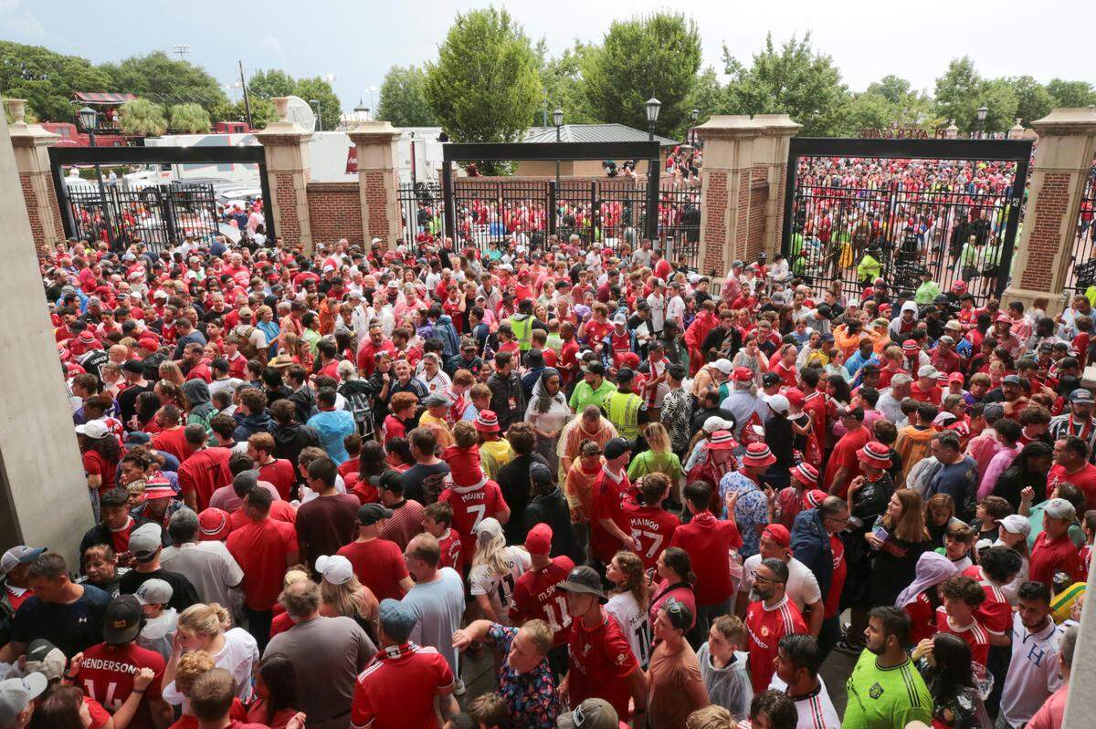 Soccer fans arrive at Williams-Brice Stadium on Saturday, Aug. 3, 2024 in advance of the Premier League soccer matchup between Liverpool and Manchester United.