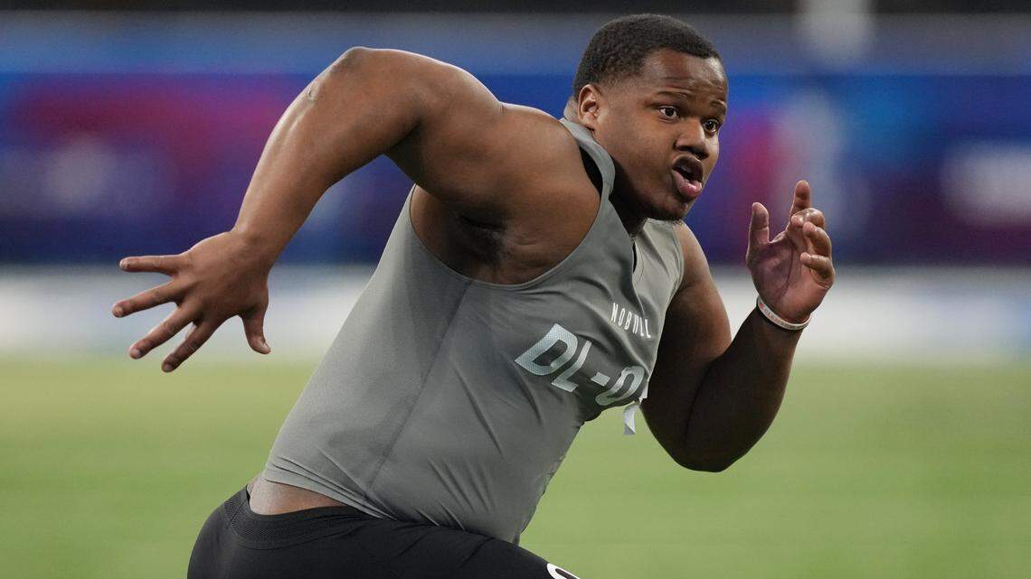 Feb 29, 2024; Indianapolis, IN, USA; Clemson defensive lineman Tyler Davis (DL03) works out during the 2024 NFL Combine at Lucas Oil Stadium.