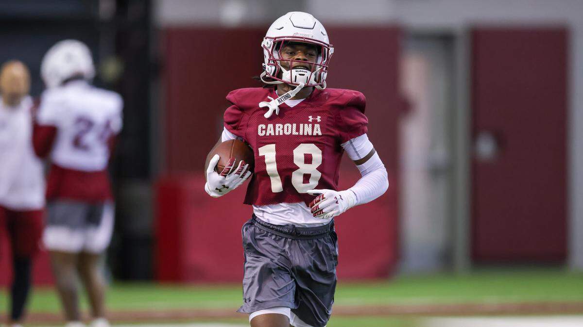 South Carolina freshman wide receiver Brian Rowe Jr. (18)