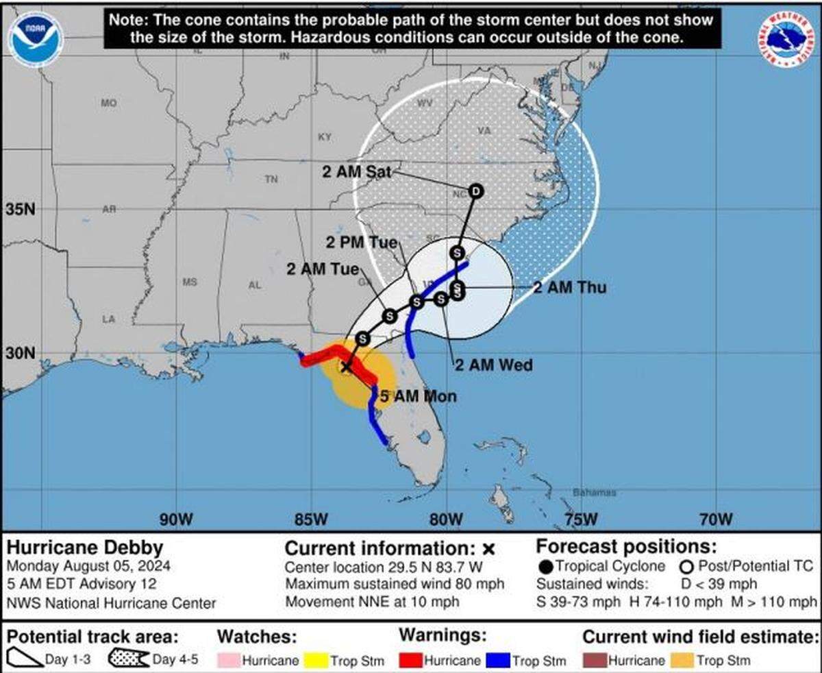 A flood watch was issued in the Midlands as Hurricane Debby is forecast to bring excessive rain as it approaches from the south.