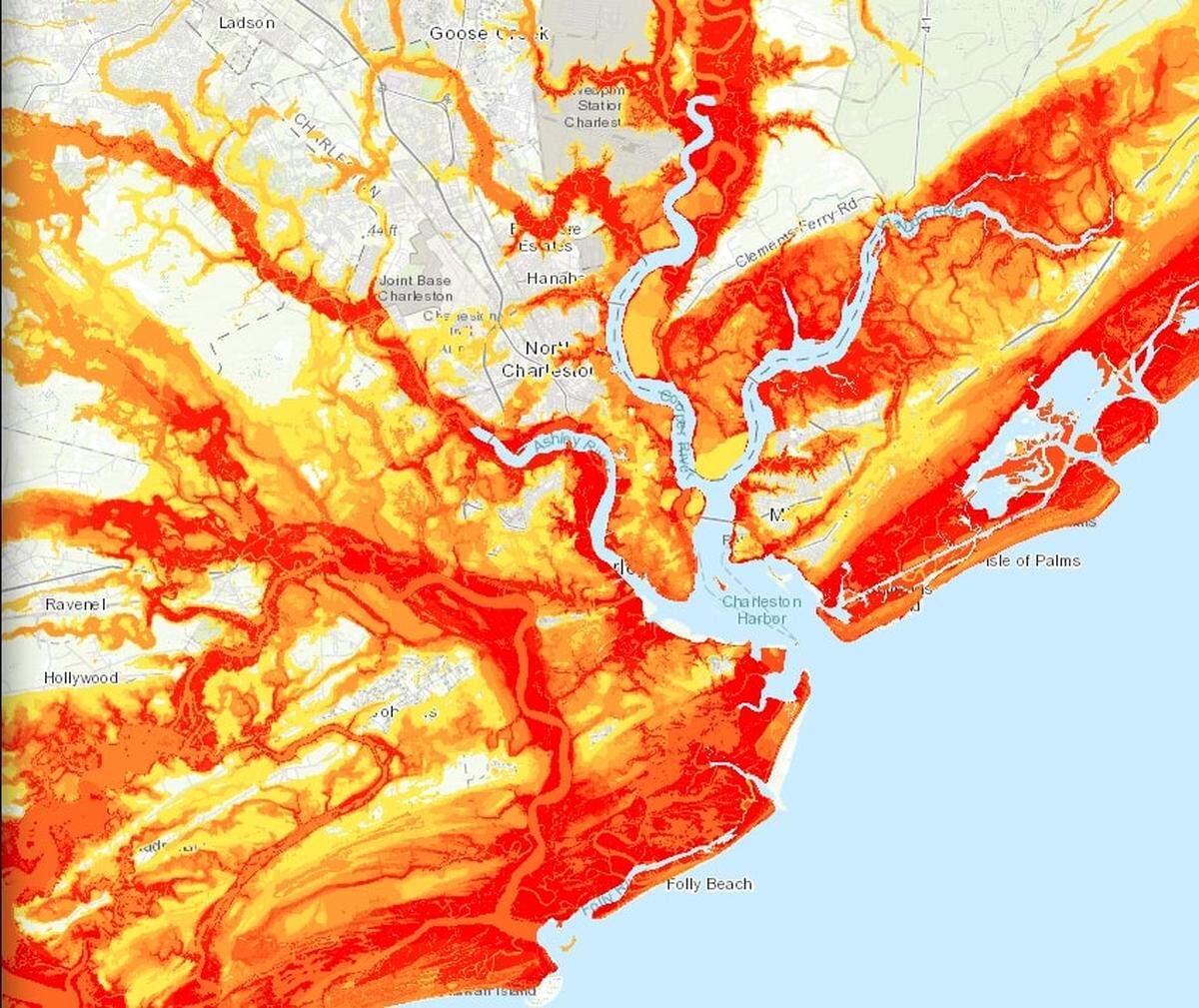 A Costal Flood Hazard Composite map created by the National Oceanic and Atmospheric Administration showing the detention center in a zone prone to flooding.