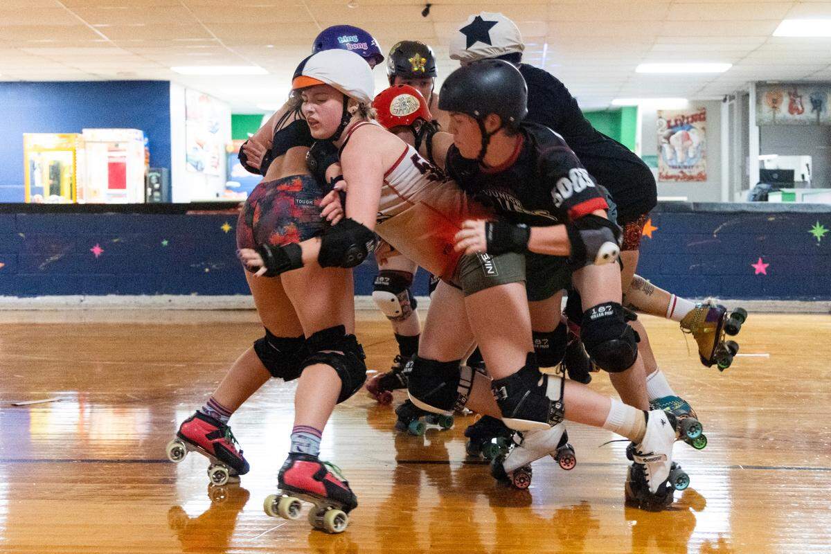 Columbia Roller Derby holds practice at Skate and Sport Station in Lexington, South Carolina on Sunday, January 19, 2025.