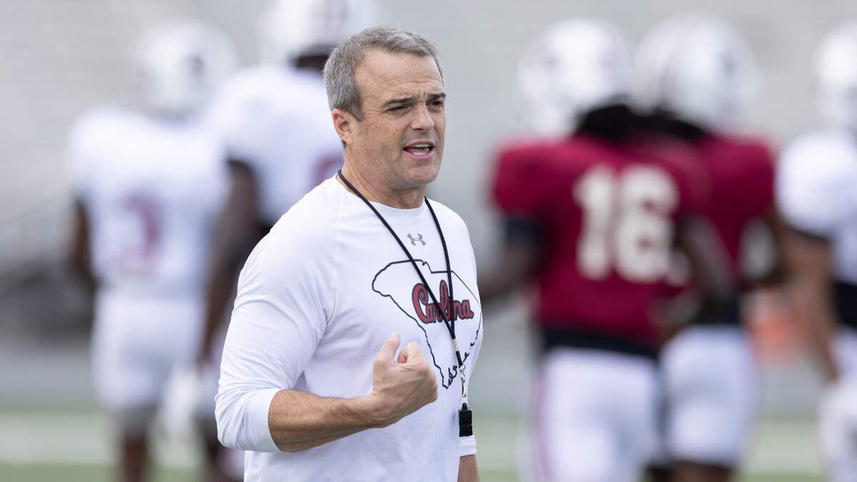 South Carolina head coach Shane Beamer speaks to players during practice for the Citrus Bowl at Celebration High School in Celebration, Florida on Friday, December 27, 2024.