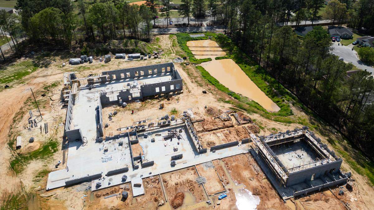 Construction at the Vince Ford Early Learning Center is stopped on Tuesday, April 2, 2024.