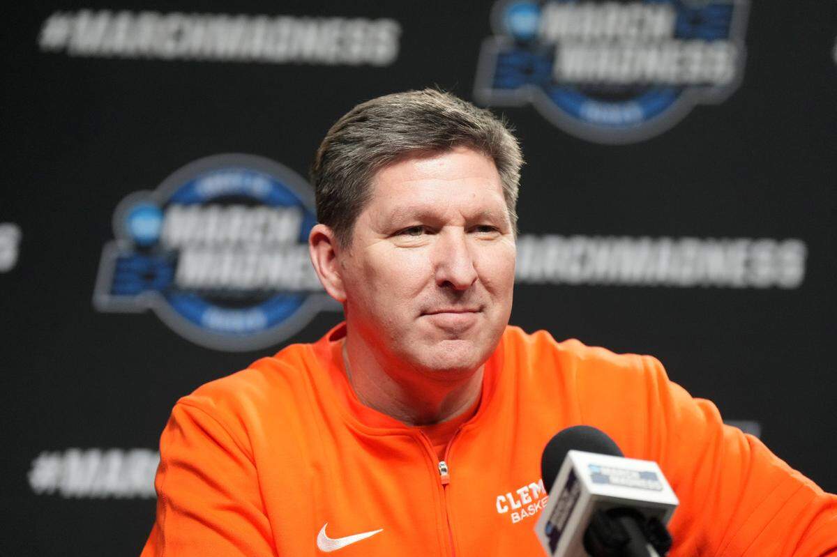Mar 27, 2024; Los Angeles, CA, USA; Clemson Tigers head coach Brad Brownell during a press conference prior to NCAA Tournament at West Regional at Crypto.com Arena.