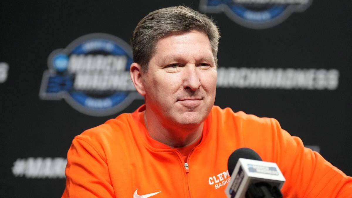 Mar 27, 2024; Los Angeles, CA, USA; Clemson Tigers head coach Brad Brownell during a press conference prior to NCAA Tournament at West Regional at Crypto.com Arena.
