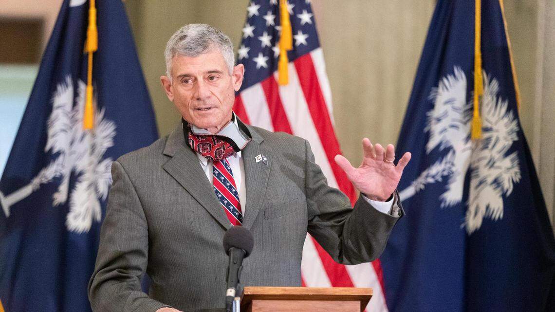 Governor Henry McMaster and and USC President Robert Caslen speak about a cyber security initiative on Thursday, February 4, 2021.