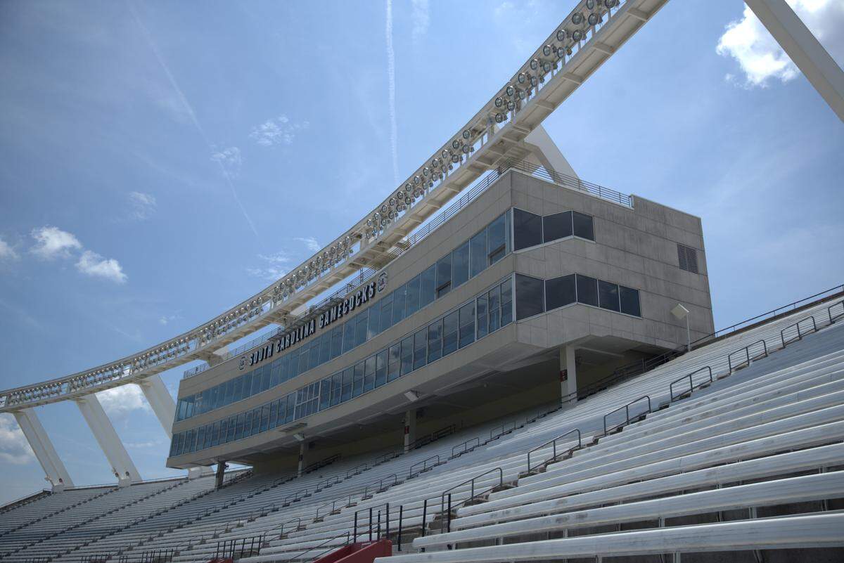 This picture of the press box (and the overhanging lights above it) was one of dozens of photos South Carolina submitted to EA Sports to help create a virtual Williams-Brice Stadium for College Football 25.
