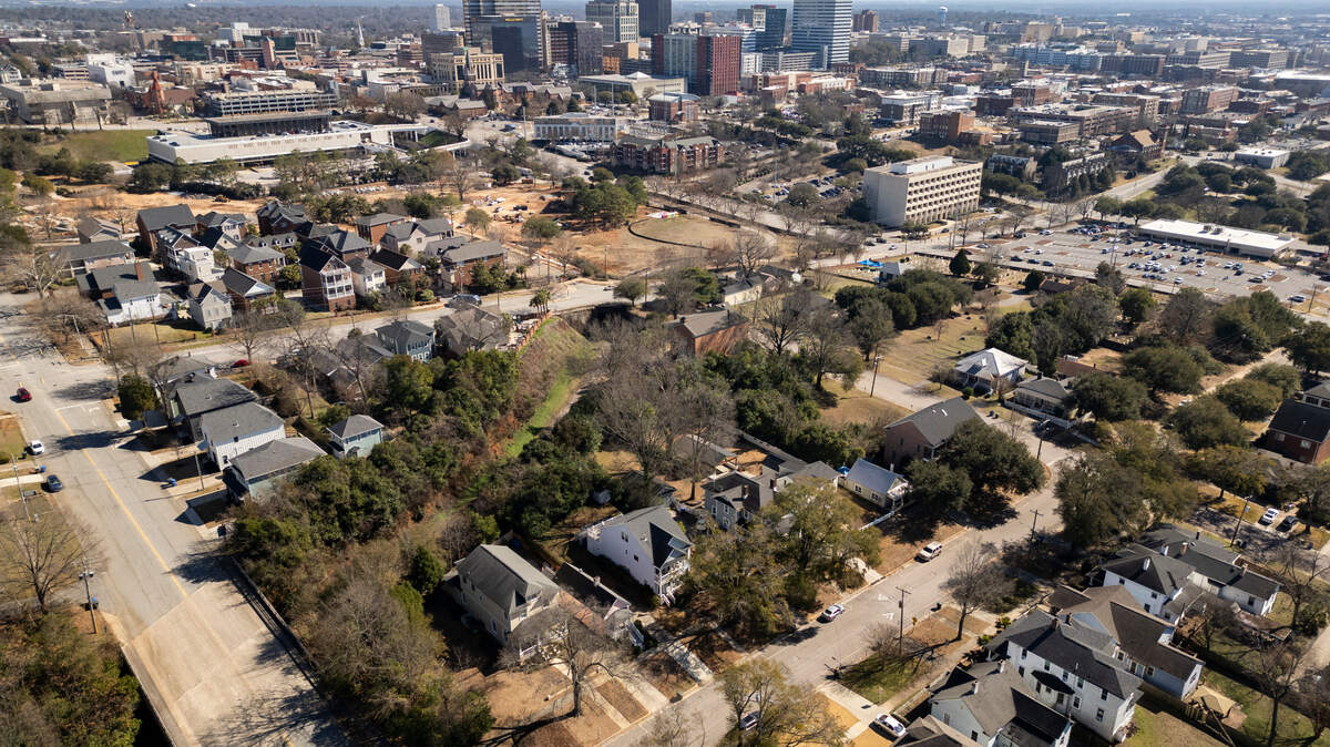 Downtown Columbia neighborhoods from the air on Tuesday, February 4, 2025.