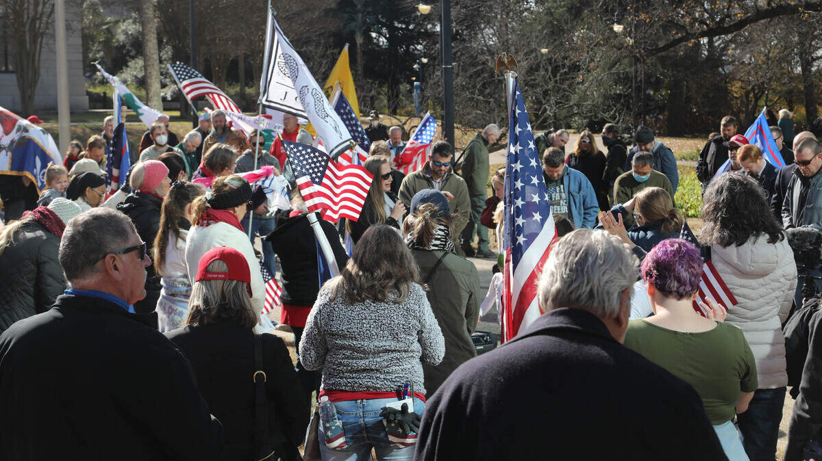 Trump supporters and members of the Proud Boys gather on the South Carolina State House grounds on Wednesday, January 6, 2021, in protest of election practices and other pro-Trump issues.