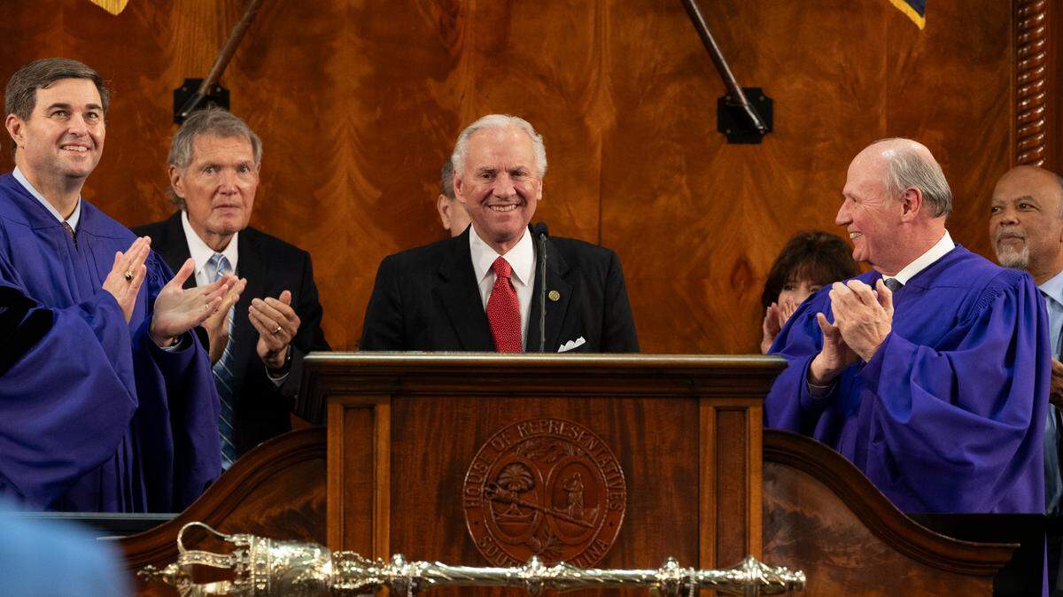South Carolina Gov. Henry McMaster is applauded after delivering the State of the State address in the S.C. House Chamber on Wednesday, Jan. 24, 2024.