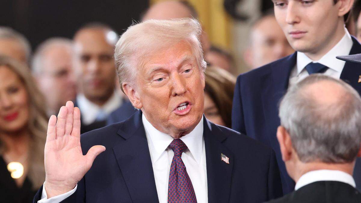 U.S. President Donald Trump takes the oath of office during his second presidential Inauguration at the Rotunda of the U.S. Capitol in Washington on Jan. 20, 2025. (Kevin Lamarque/CNP via Zuma Press Wire/TNS)