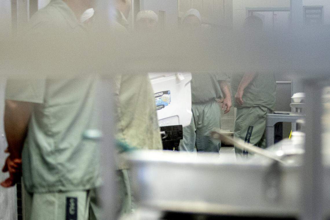 SCDC inmates work in the cafeteria at Kirkland Correctional Institution Thursday March 14, 2019, in Columbia, SC.