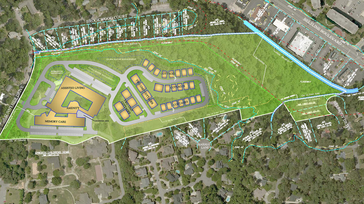 The proposed Tuscan Gardens senior independent and assisted living housing development on 26 acres along Sunnyside Drive, off Forest Drive, in Forest Acres.