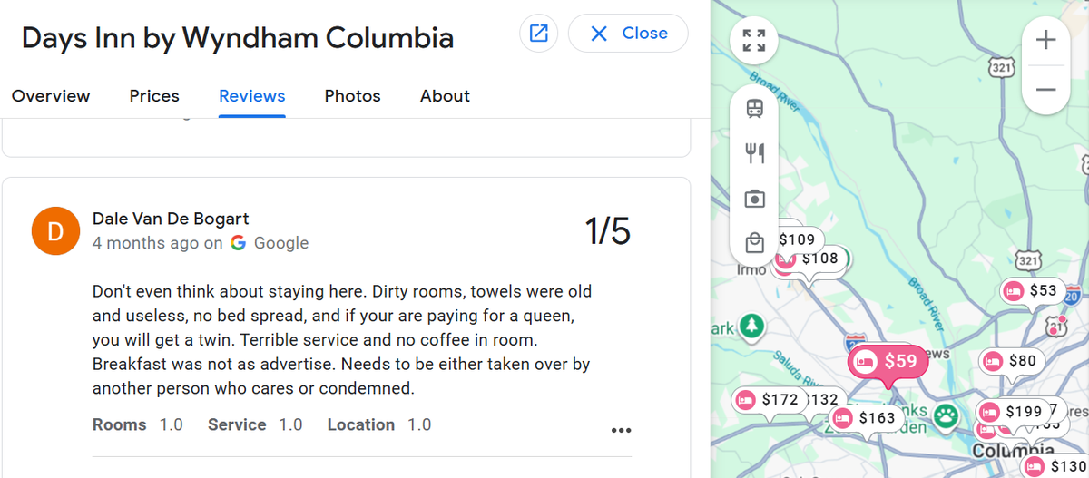 Days Inn by Wyndham Google review