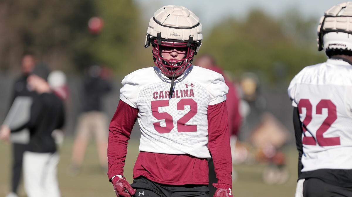 South Carolina’s Stone Blanton during 2023 spring practice.