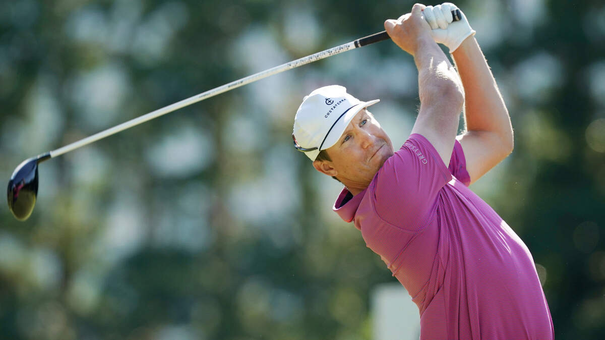 Matthew NeSmith of the United States hits his tee shot on the fourth hole during the final round of the Zozo Championship golf tournament at Accordia Golf Narashino Country Club on Sunday, Oct. 24, 2021, in Inzai, Chiba Prefecture, Japan. (AP Photo/Tomohiro Ohsumi)