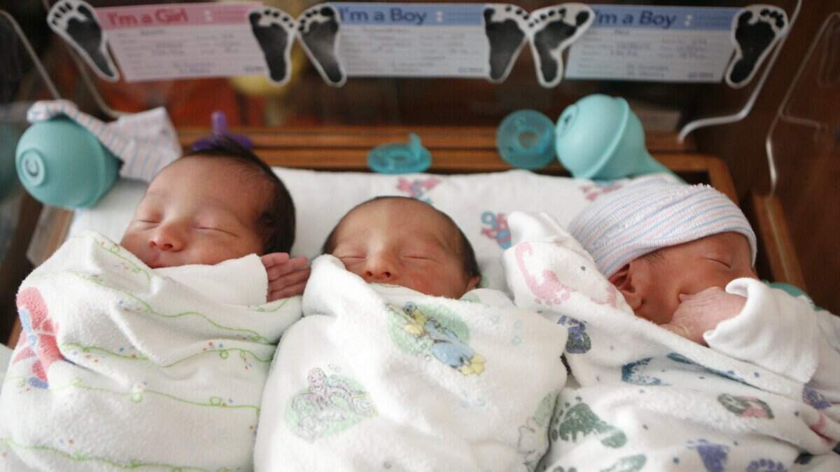 Kai-Huei Yau | kyau@tricityherald.com Ramon Delamora and Oyuki Reyes doubled the number of kids in their family on Tuesday at Kennewick General Hospital. Triplets Max, Sebastian and Renata join Kamilla, 4, left, Israel, 11, and Emmanuel, 9.