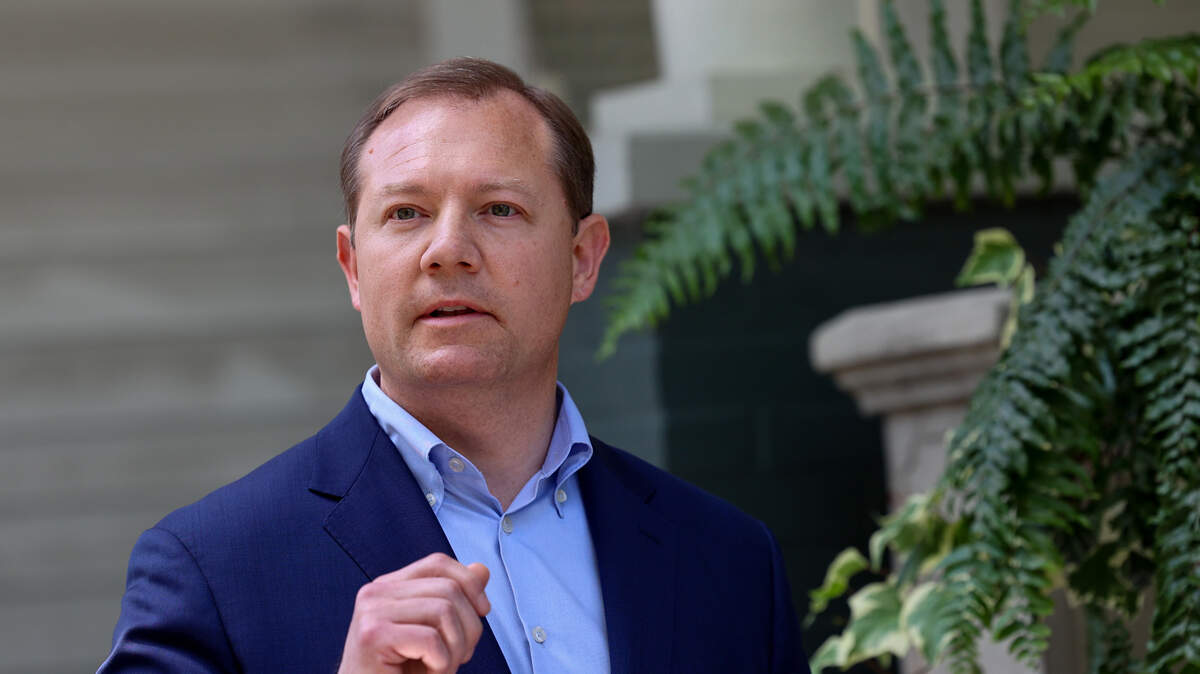 State Senator Wes Climer, R-York, speaks during a press conference with Attorney Dick Harpootlian and Carol Herring outside Harpootlian’s Columbia law office on Monday, June, 9, 2025.