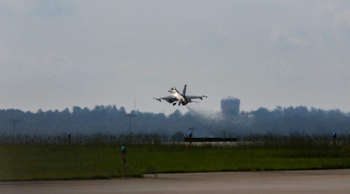 The 169th Fighter Wing of the South Carolina Air National Guard is temporarily stationed at the Columbia Metropolitan Airport while renovations take place at their home at McEntire Joint National Guard Base. The unit, with 25 F-16 jets will conduct its training daily.