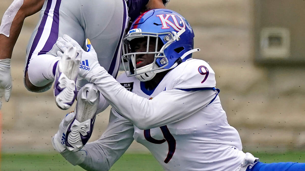 Karon Prunty (9) was a cornerback at Kansas
