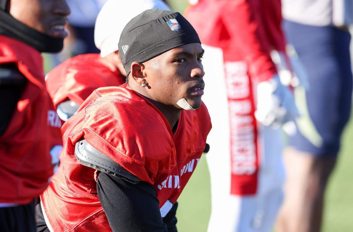 Sequel Patterson (6) of Indian Land during a Dec. 15, 2025, practice at Spartanburg High School for the Shrine Bowl of the Carolinas. 