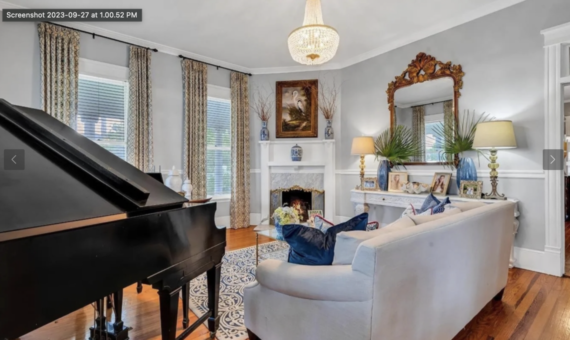 There are four bedrooms, 2.5 bathrooms, 123-year-old pine floors, seven fireplaces with original mantles.