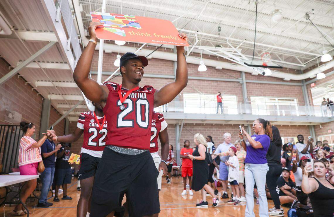 South Carolina Gamecock Josh Smith leads the way in for the Pigskin Poets event at the Drew Wellness Center on Friday, July 18, 2025.