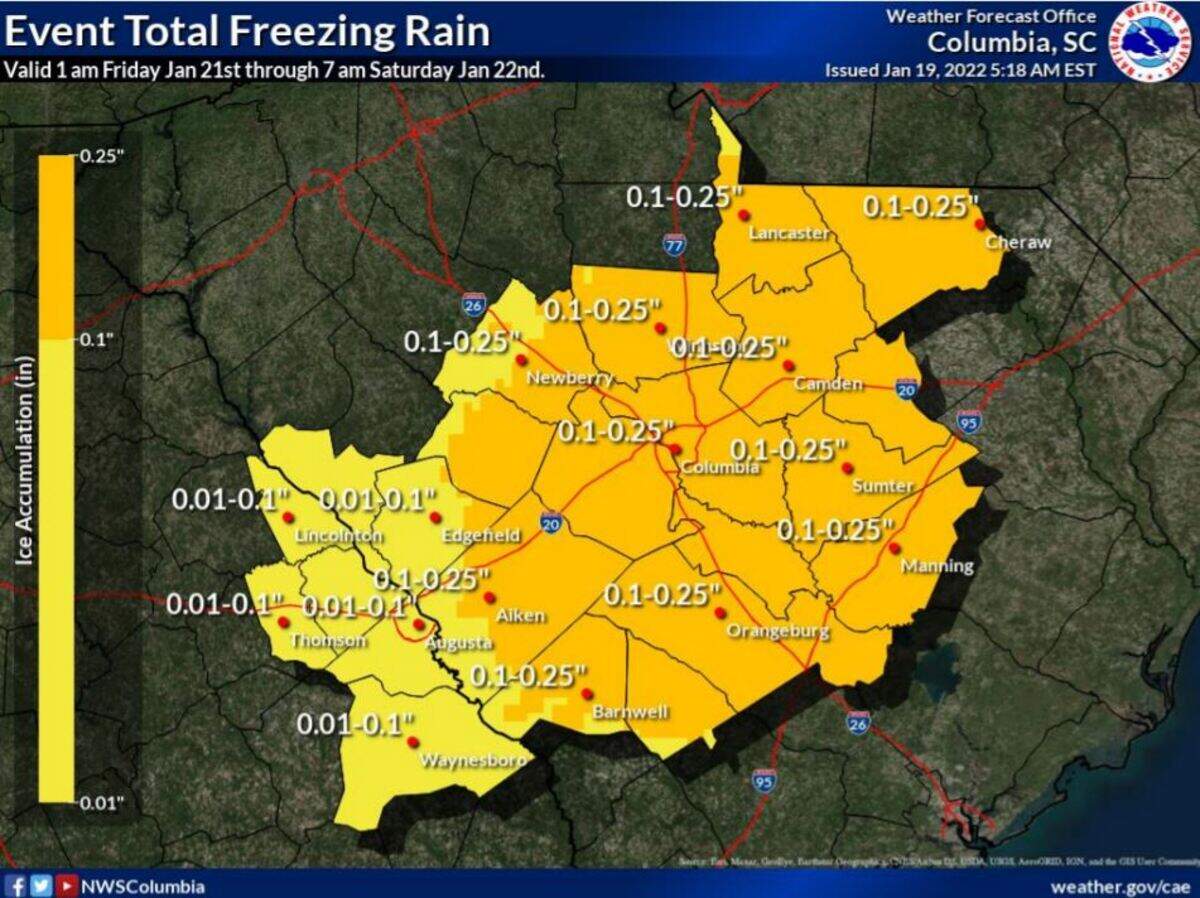 Ice accumulation projections for the Midlands.