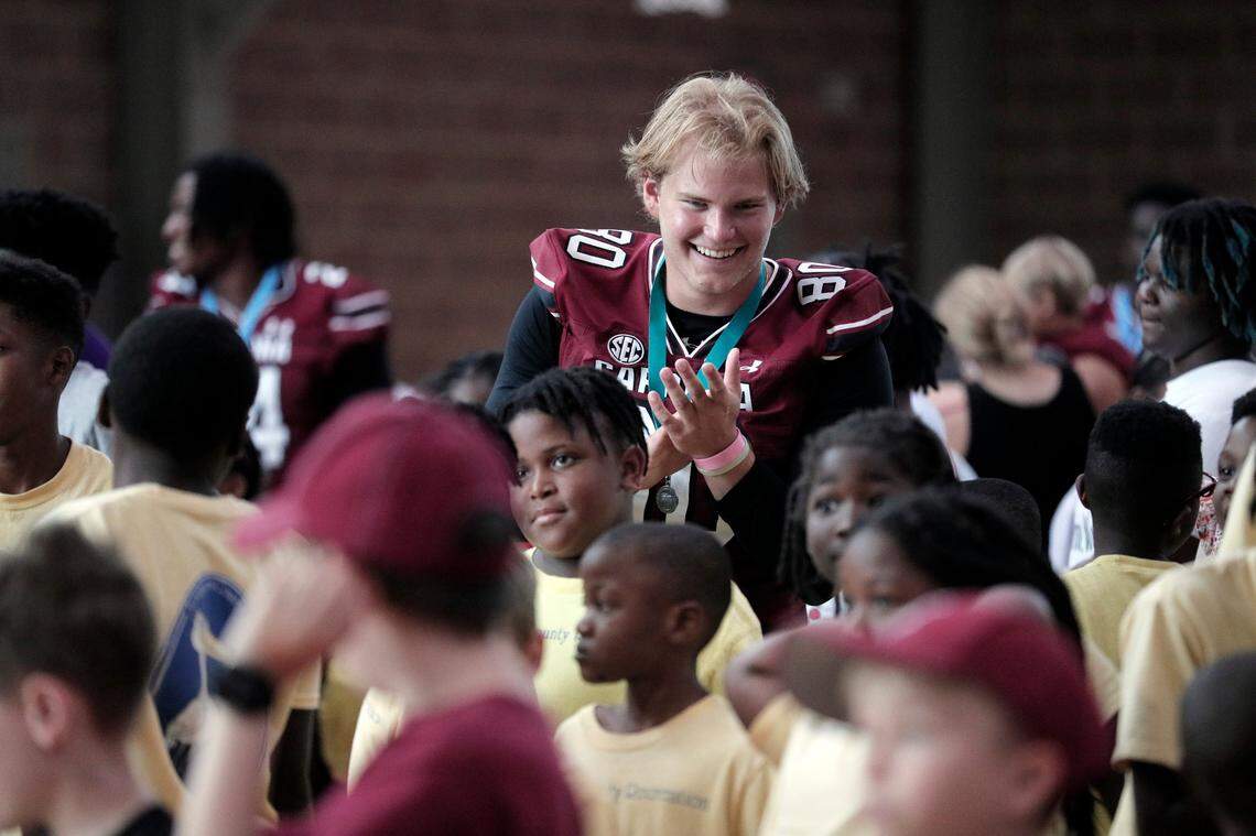 Lukas Vozeh and the University of South Carolina football team freshmen took part in the annual Pigskin Poets reading event Friday, July 21, 2023 at the Drew Wellness Center in Columbia.