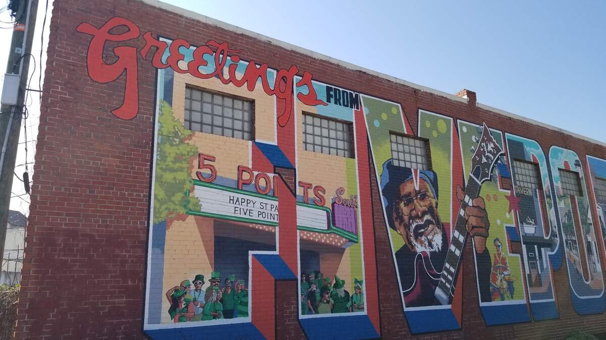 The Greetings from Five Points mural in Columbia, South Carolina.