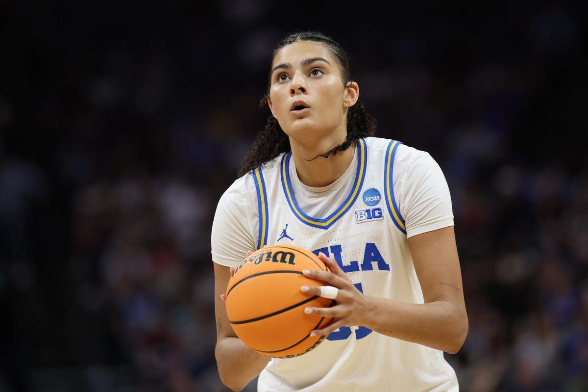 SACRAMENTO, CALIFORNIA - MARCH 29: Lauren Betts #51 of the UCLA Bruins shoots a free throw against the Duke Blue Devils during the third quarter in the Elite Eight of the 2026 NCAA Women's Basketball Tournament at Golden 1 Center on March 29, 2026 in Sacramento, California. (Photo by Harry How/Getty Images)