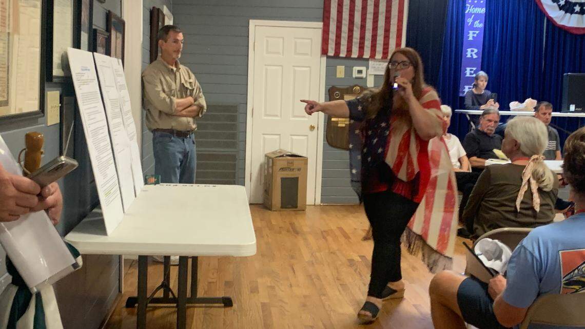 Lexington County Republican Party Chairwoman Pamela Godwin speaks at a meeting on Thursday, Aug. 3, 2023, discussing efforts she said were meant to defeat MAGA supporters at a county reorganization meeting.