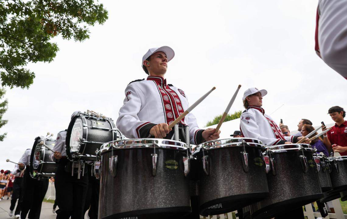 Band members perform during the Gamecock Walk before South Carolina’s game against LSU in Columbia on Saturday, September 14, 2024.