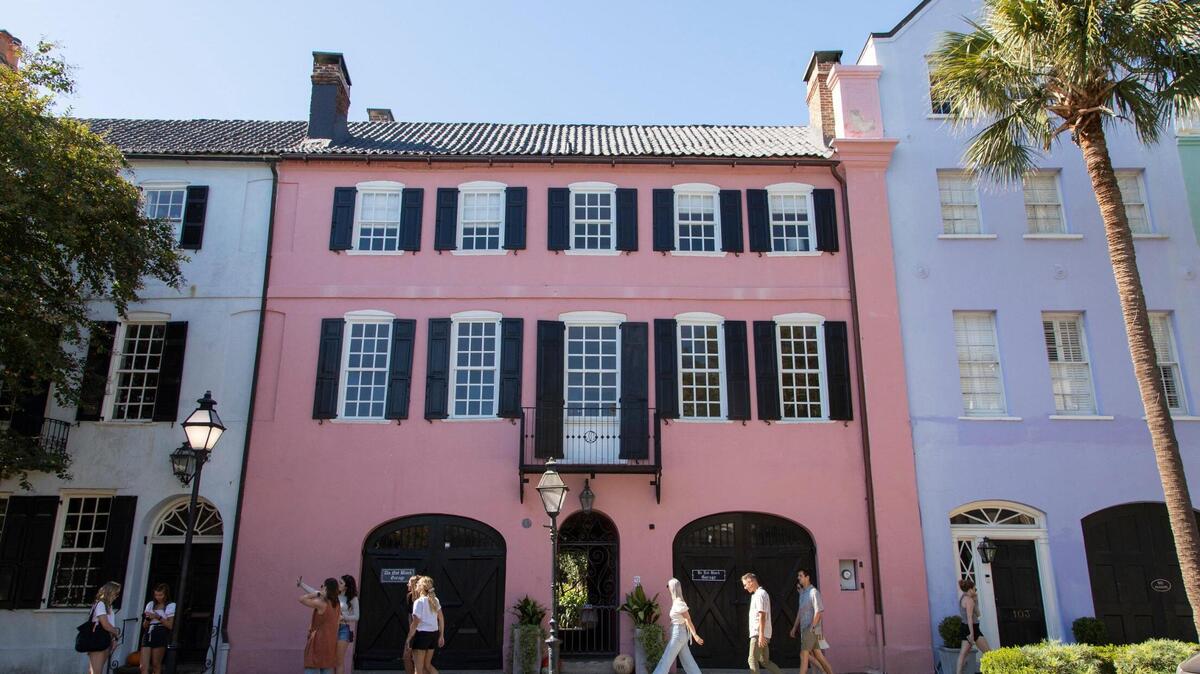 Rainbow Row in Charleston, South Carolina on Saturday, October 23, 2021. These Georgian homes date back to the 1740s.