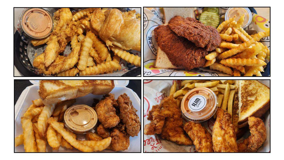 Clockwise from top left, Cash’s Chicken, Dave’s Hot Chicken, Slim Chickens and Guthrie’s Chicken.