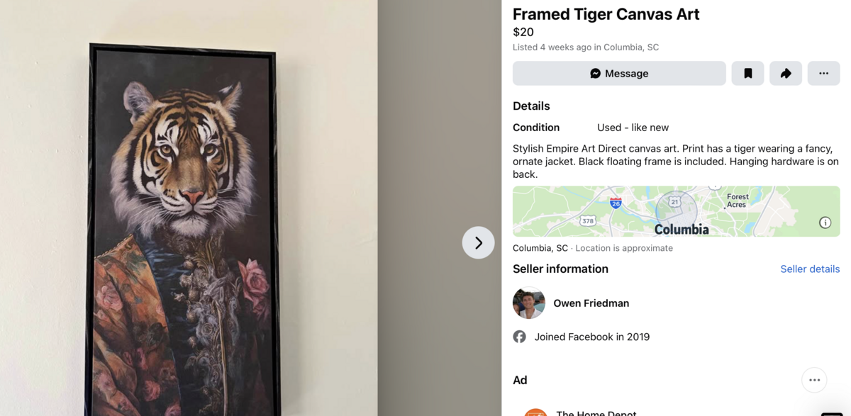 Framed tiger canvas art