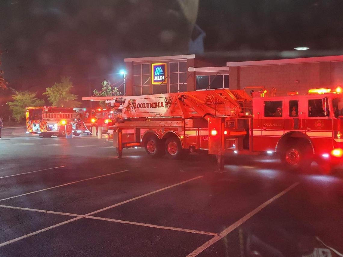 The Columbia Fire Department responds to a fire at a grocery store.