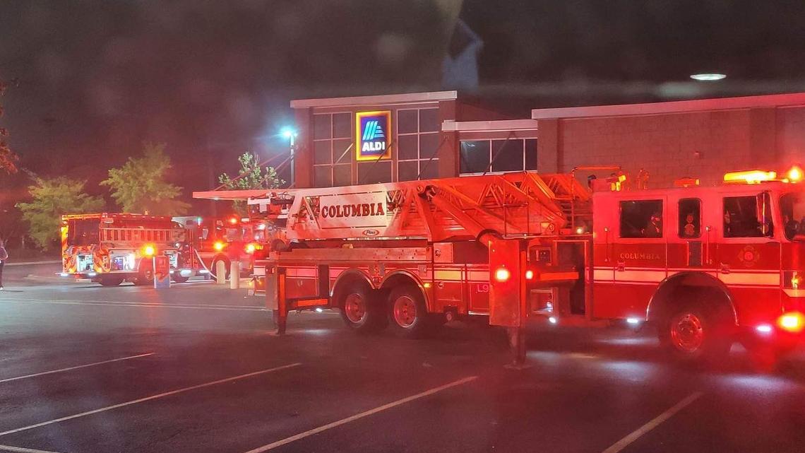 The Columbia Fire Department responds to a fire at a grocery store.