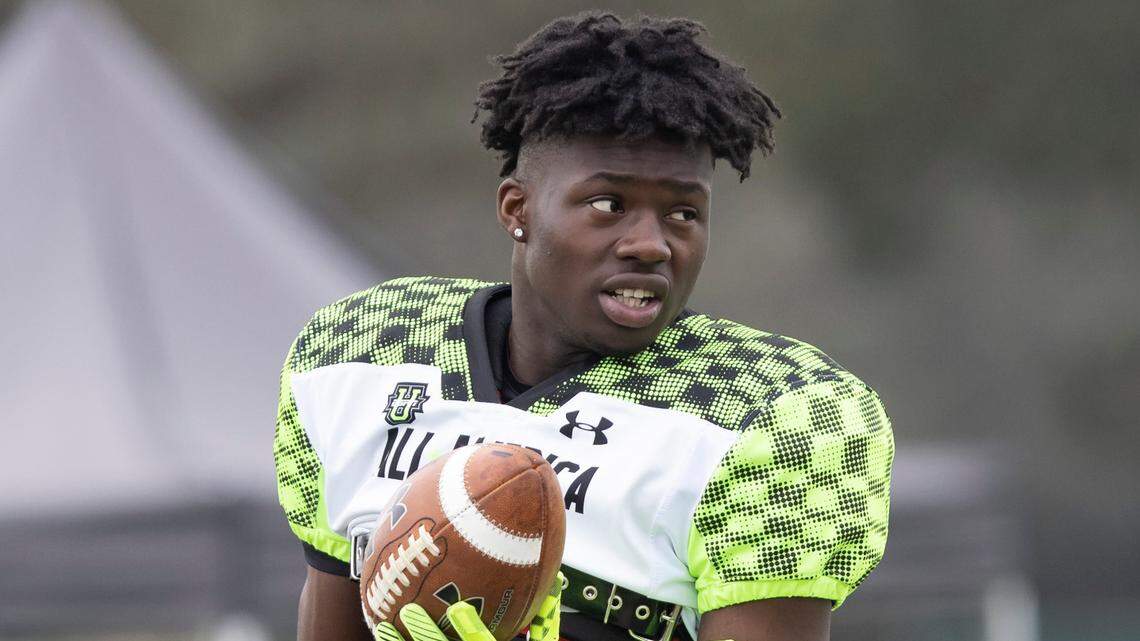 Nyckoles Harbor wore No. 8 at the Under Armour All-America Football Game and will wear 8 for the Gamecocks.