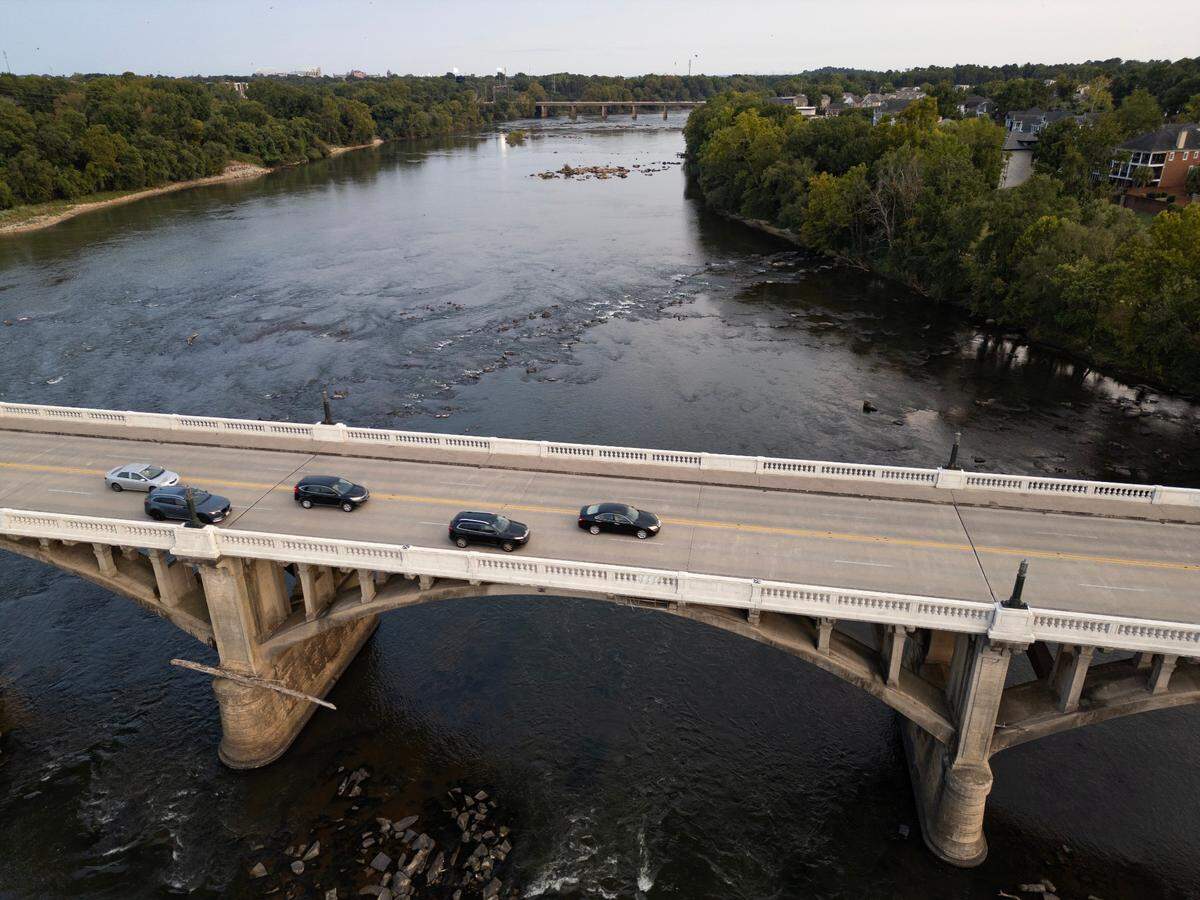 The Gervais Street bridge spans the Congaree River on Tuesday, September 10, 2024.