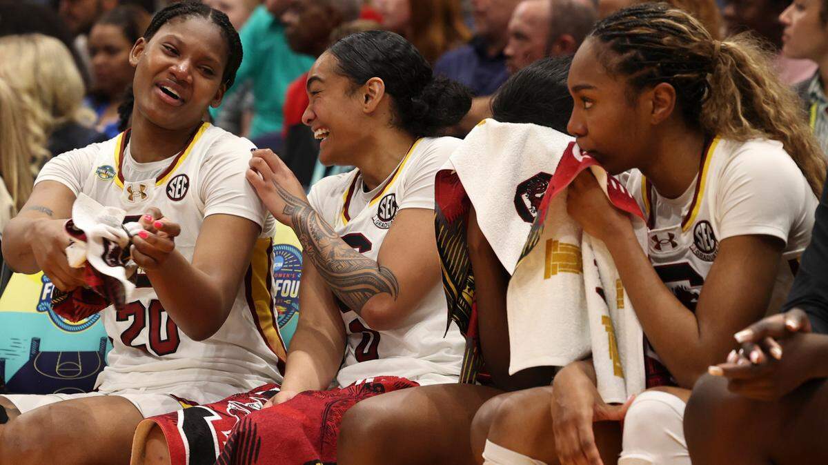 South Carolina’s Sania Feagin, Te-Hina Paopao and Bree Hall during the national championship game.