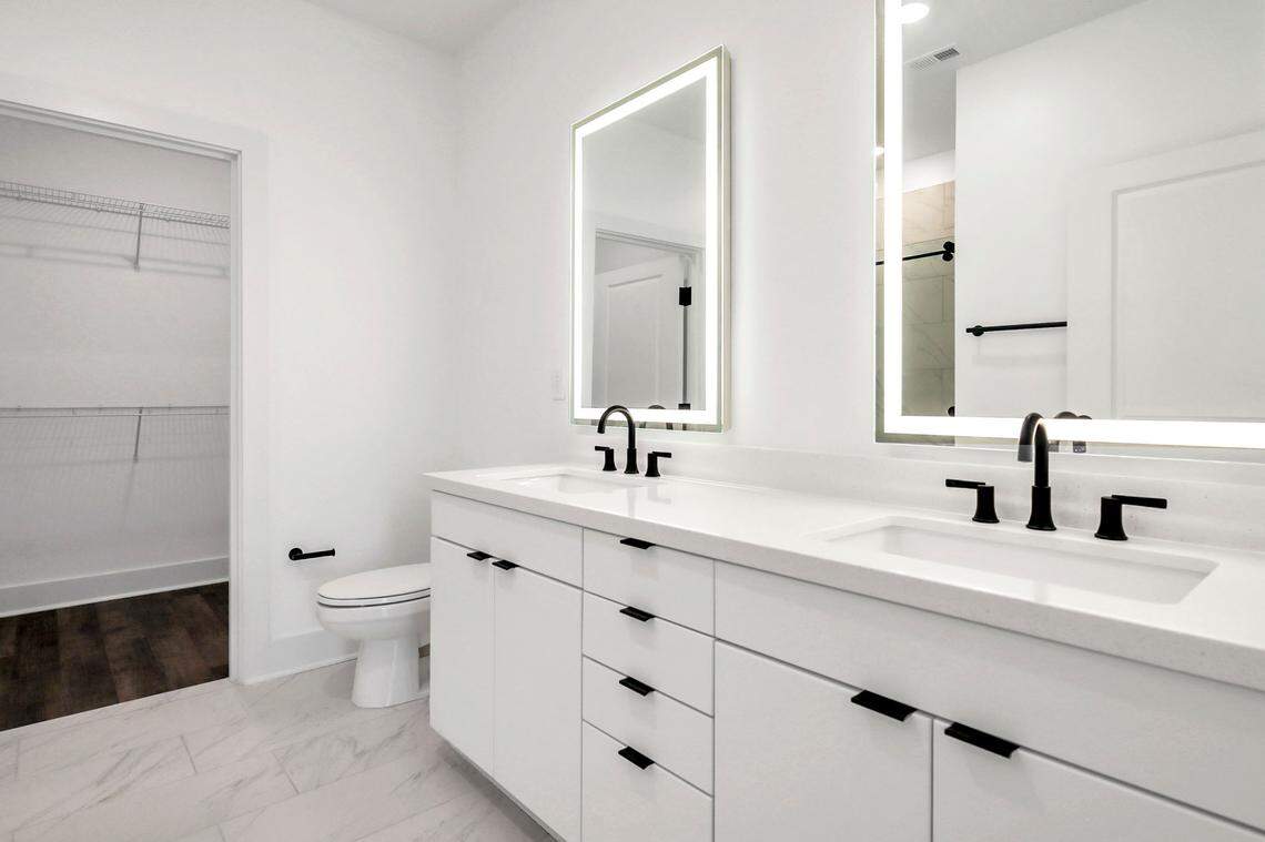 The bathroom inside the “Royal” unit at The Palms apartment complex.