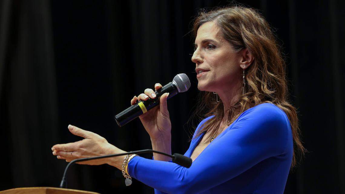 U.S. Rep. Nancy Mace speaks during a program sponsored by Turning Point USA on Monday, April, 21, 2025, at Russell House on the University of South Carolina campus.