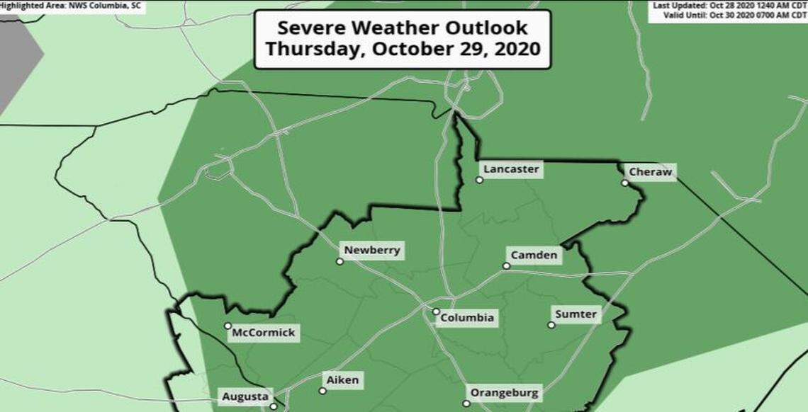 Severe weather is possible in the Midlands as the remnants of Hurricane Zeta move north, according to the National Weather Service.